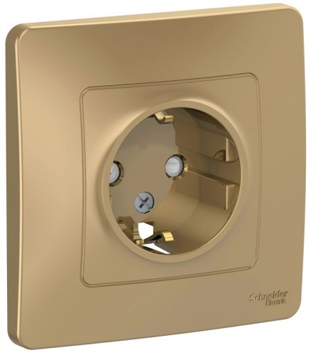 Розетка с заземлением с рамкой Systeme Electric Blanca 1-м. шторки титан фото Розетка с заземлением с рамкой Systeme Electric Blanca 1-м. шторки титан картинка